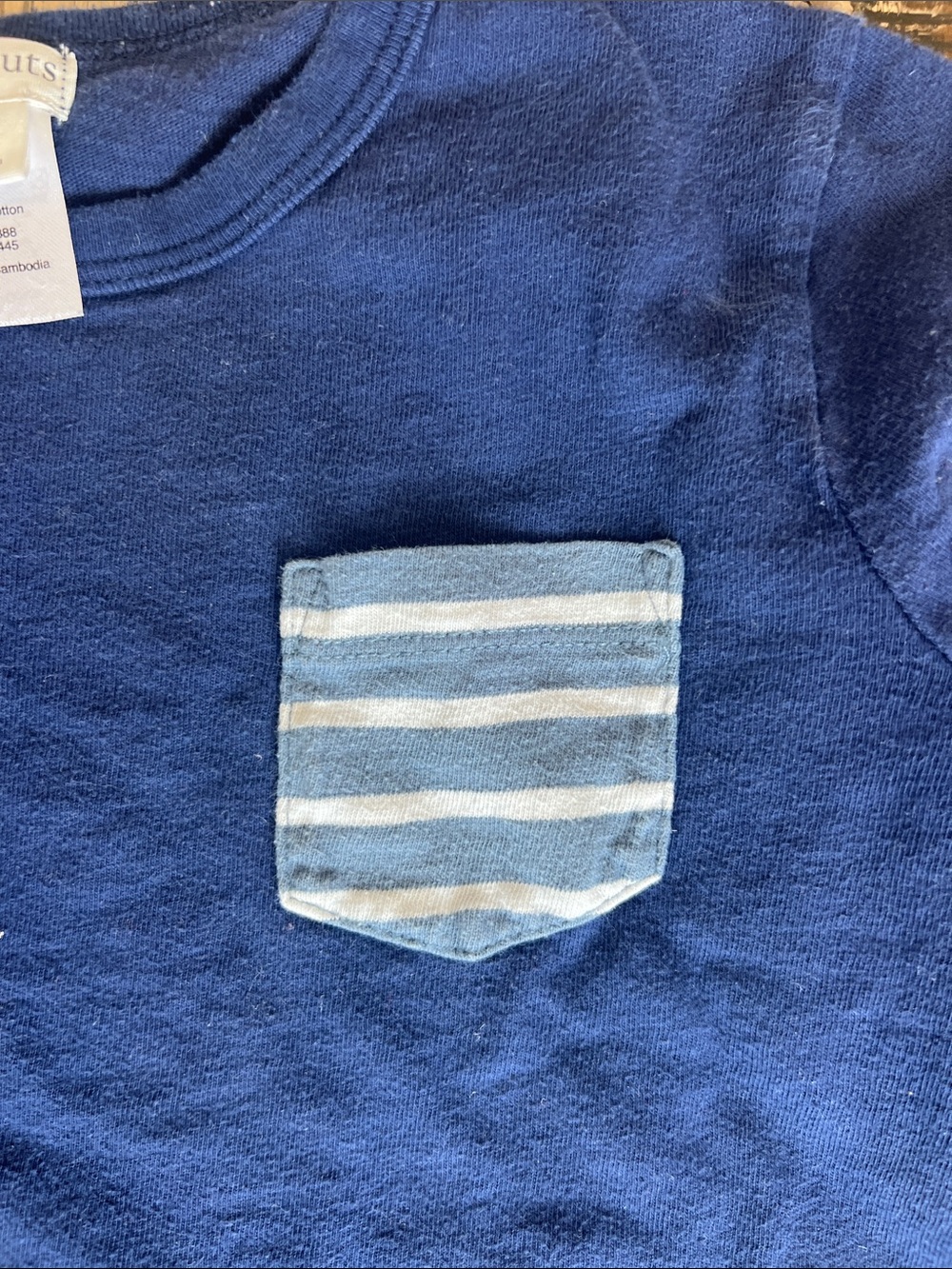 4/$12 Crewcuts Blue Long-Sleeve Tee with Striped Pocket - Picture 3 of 4
